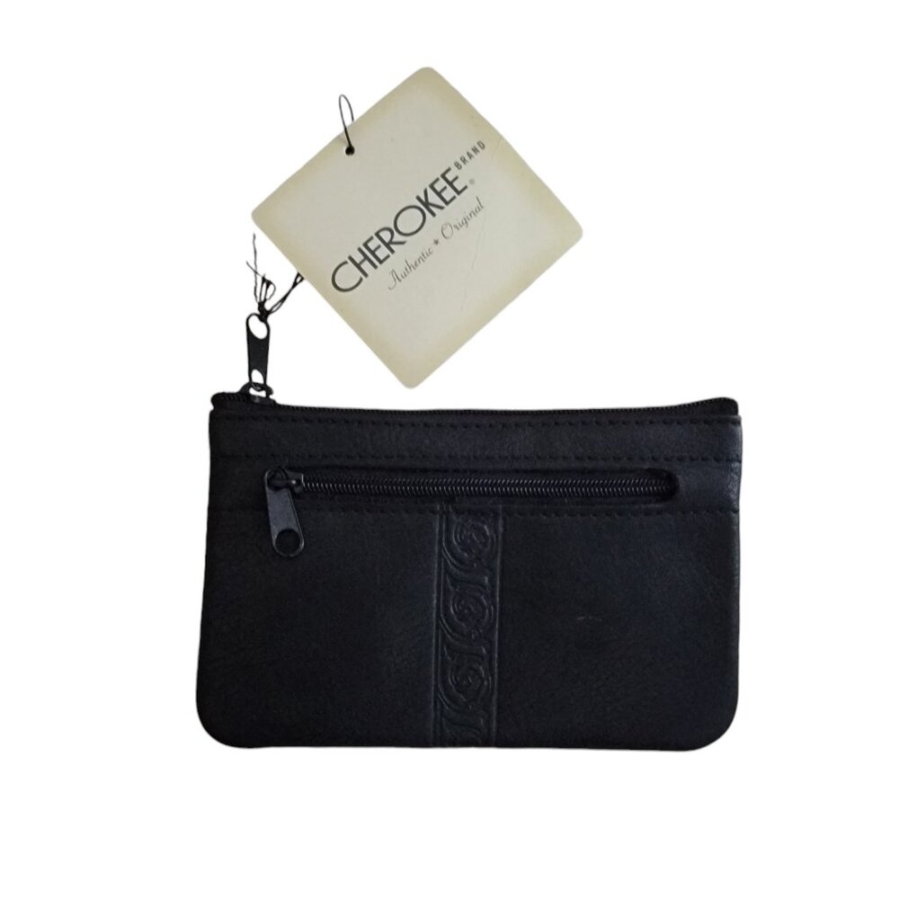 Vintage Cherokee Black Leather Wristlet/Coin Purse w Id Pouch